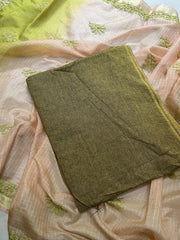 lucknowi chikankari ombre peach and green kota silk dupatta