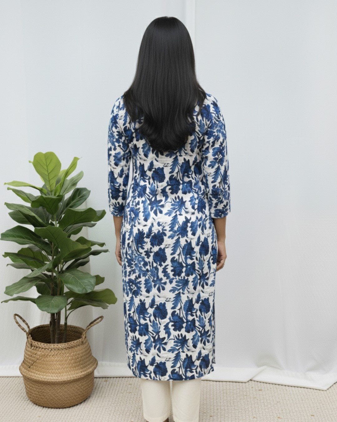 blue cotton straight kurta     