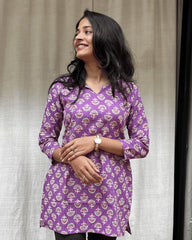 Devki Purple Cotton Short Top Kurti