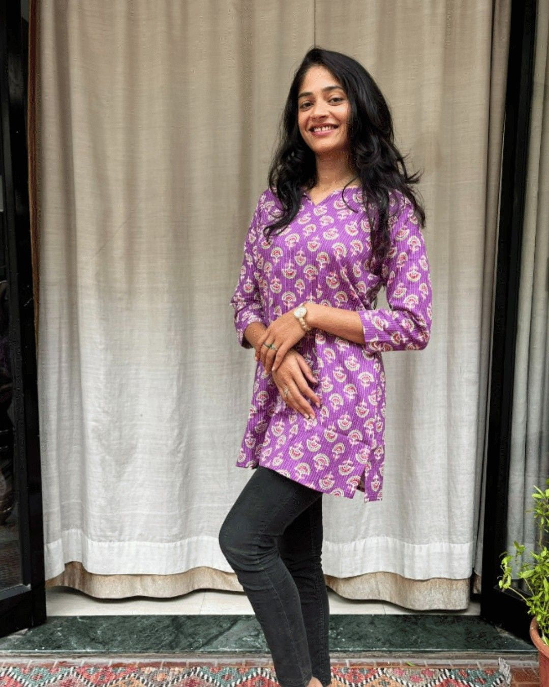 purple cotton short top kurti    