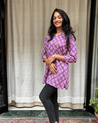 Devki Purple Cotton Short Top Kurti
