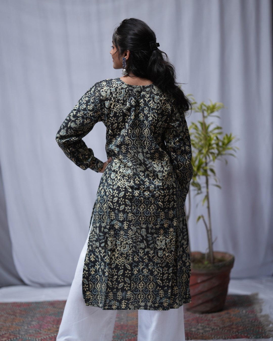 cotton black straight kurta     