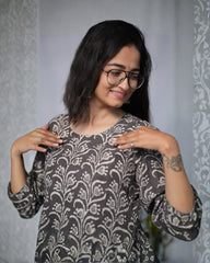 bagru cotton grey aline kurta    