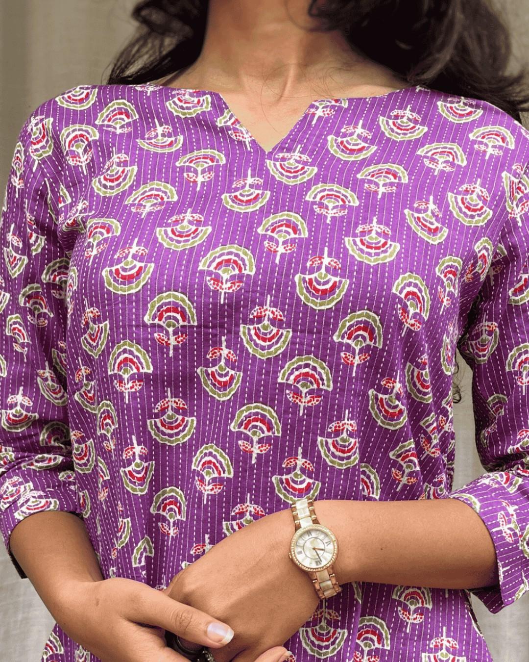 purple cotton short top kurti    
