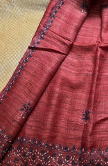 Kashmir Sozni Embroidery Red Tussar Silk Dupatta