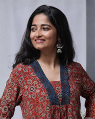 Devki Ajrakh Cotton Maroon Aline Kurta