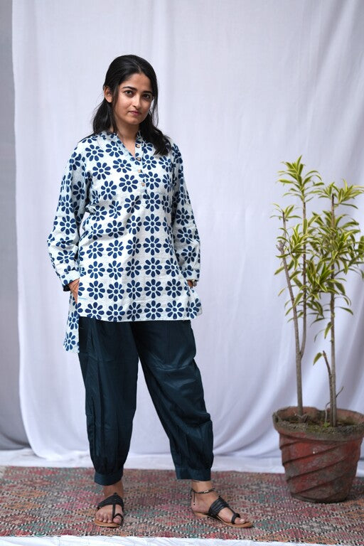navy blue cotton silk pant    