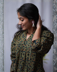 Shreya Ajrakh Cotton Green Aline Kurta