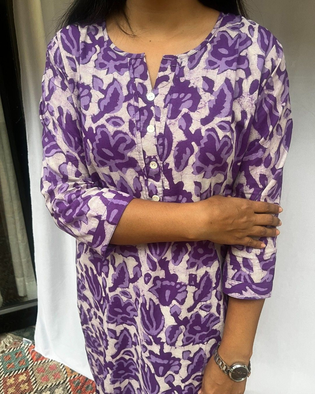 purple cotton straight kurta     