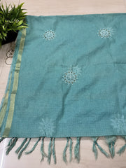 Lucknowi Chikankari Blue Kota Silk Dupatta