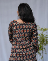 Heer Bagru Cotton Black Straight Kurta