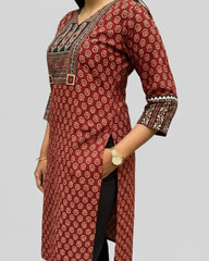 Shreya Maroon Ajrakh Cotton Straight Kurta