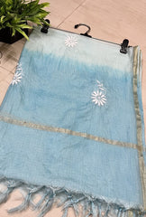 Lucknowi Chikankari Ombre Blue Kota Dupatta