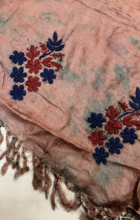 lucknowi chikankari tie dye brown tussar silk dupatta