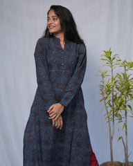 ajrakh cotton blue straight kurta    