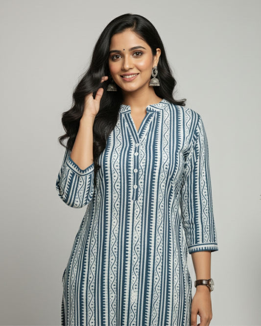 blue cotton straight kurta     