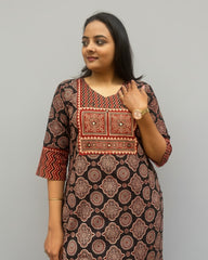 Shreya Black Ajrakh Cotton Straight Kurta