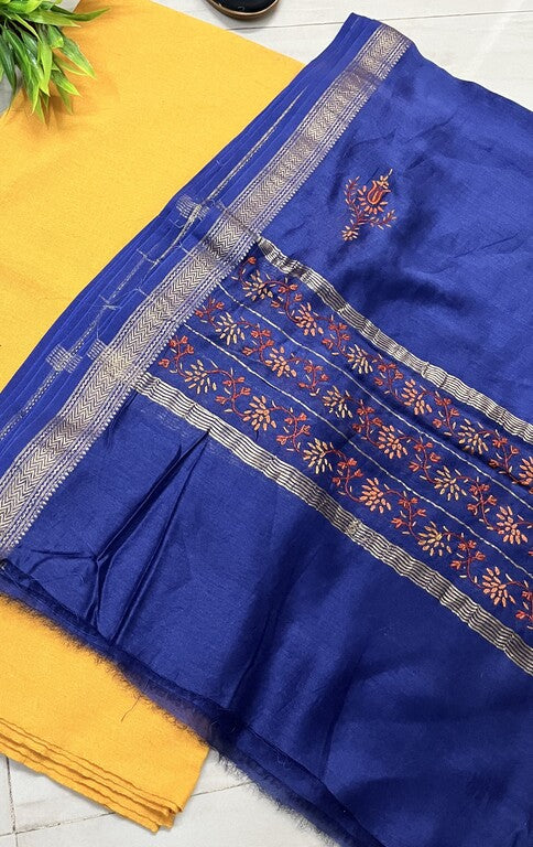 kashmir sozni embroidery blue maheshwari silk dupatta