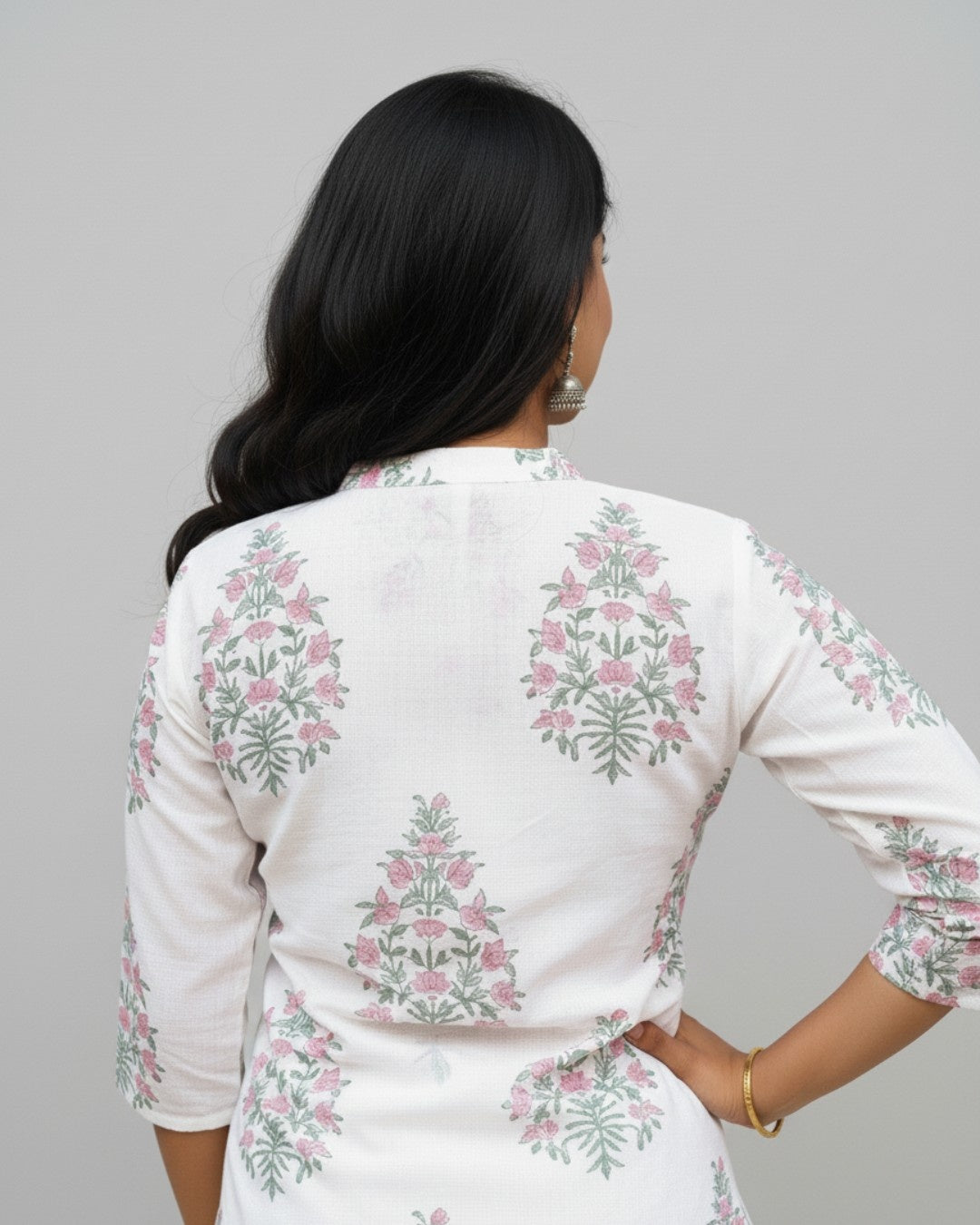 handblock pink butta cotton straight kurta   