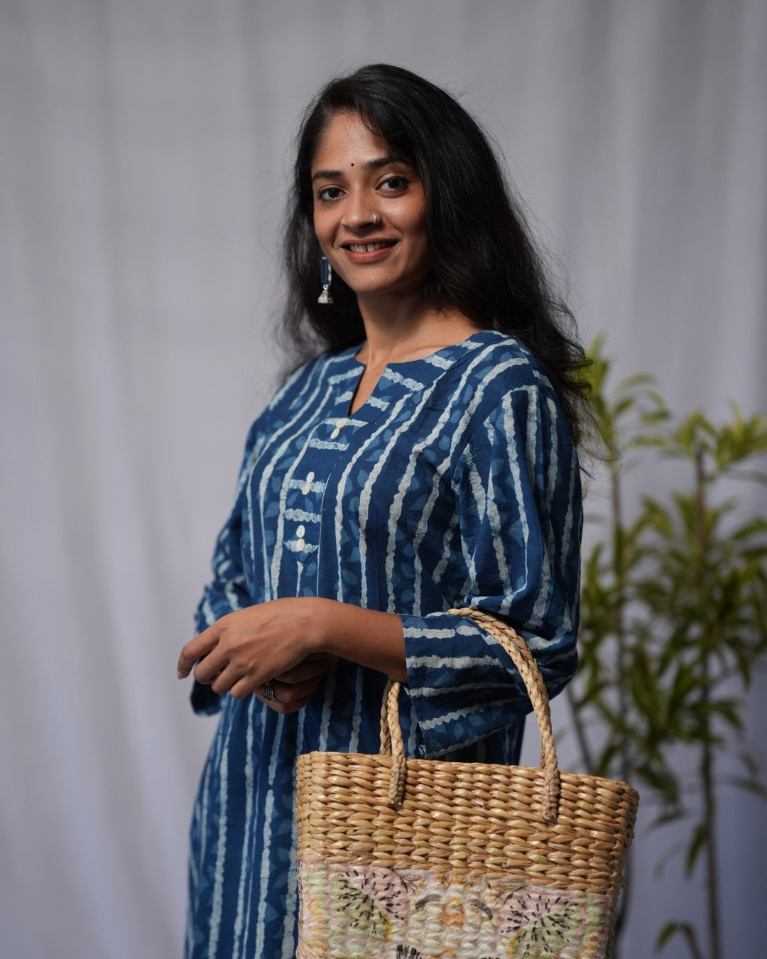 indigo cotton straight kurta     