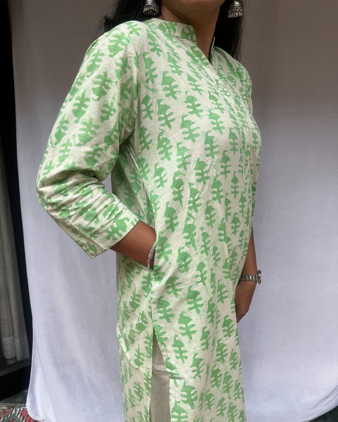 green cotton straight kurta     