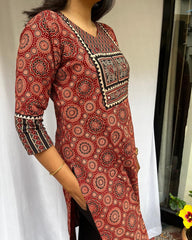 Rithika Maroon Ajrakh Cotton Straight Kurta