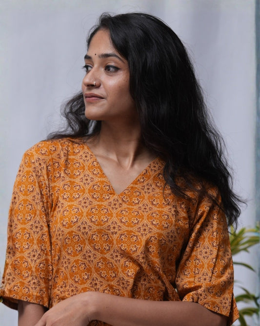 cotton yellow aline kurta     