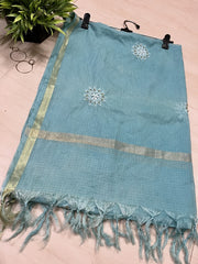 lucknowi chikankari ombre blue kota silk dupatta