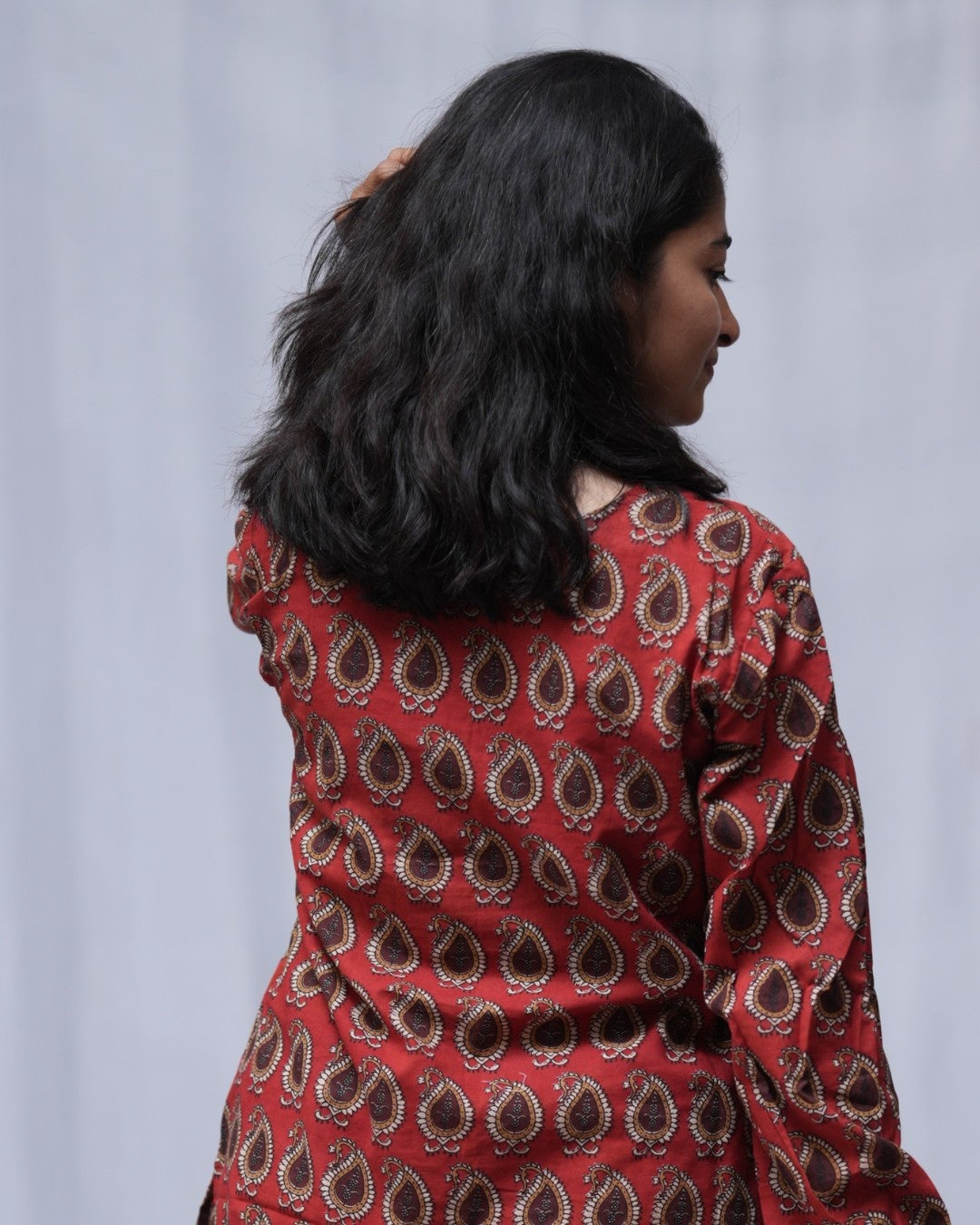 bagru cotton red straight kurta    