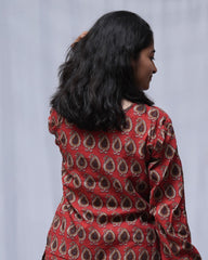 Rea Bagru Cotton Red Straight Kurta