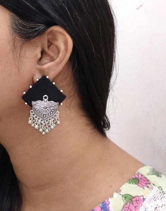 black fabric earrings      