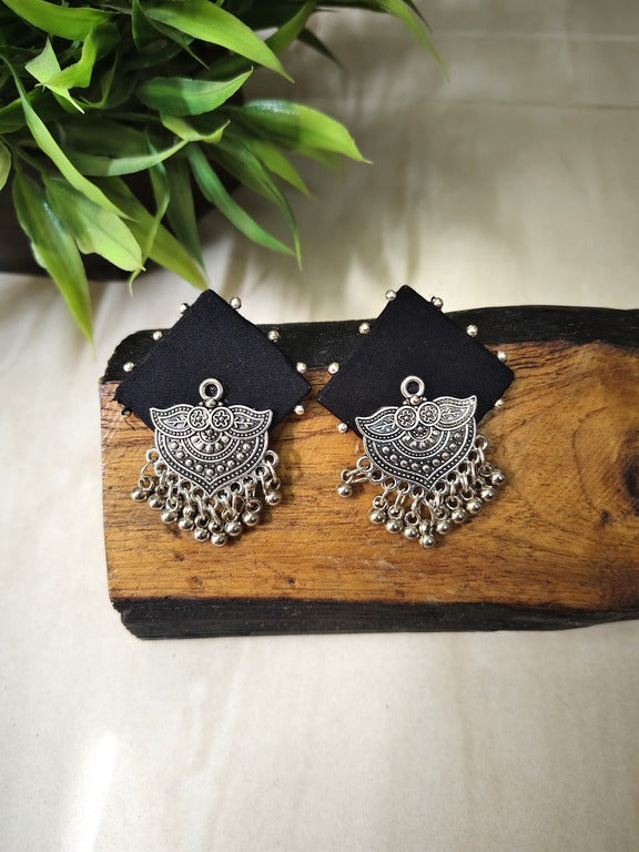 black fabric earrings      