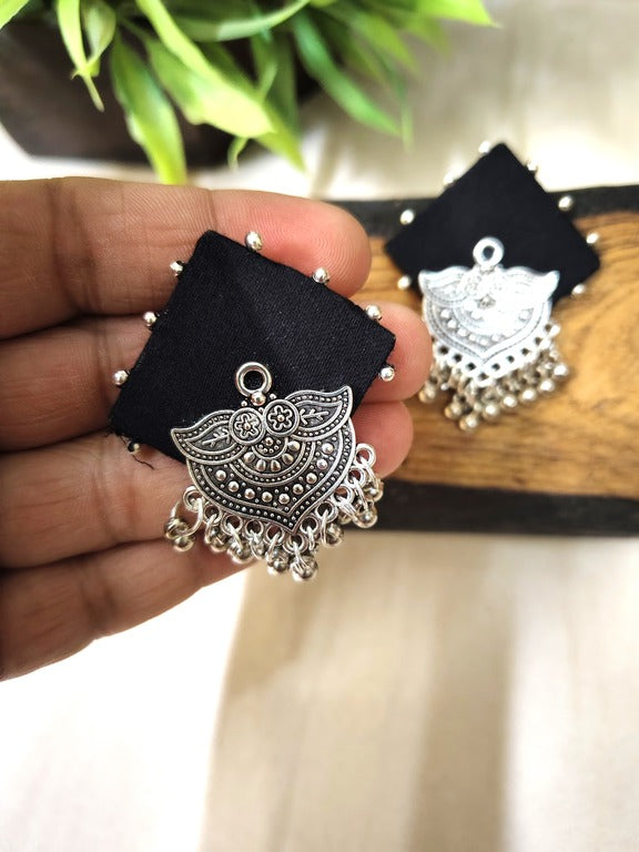 black fabric earrings      