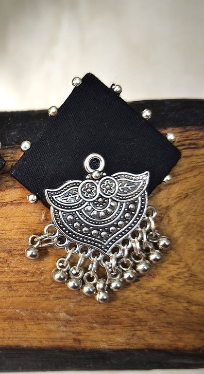 black fabric earrings      