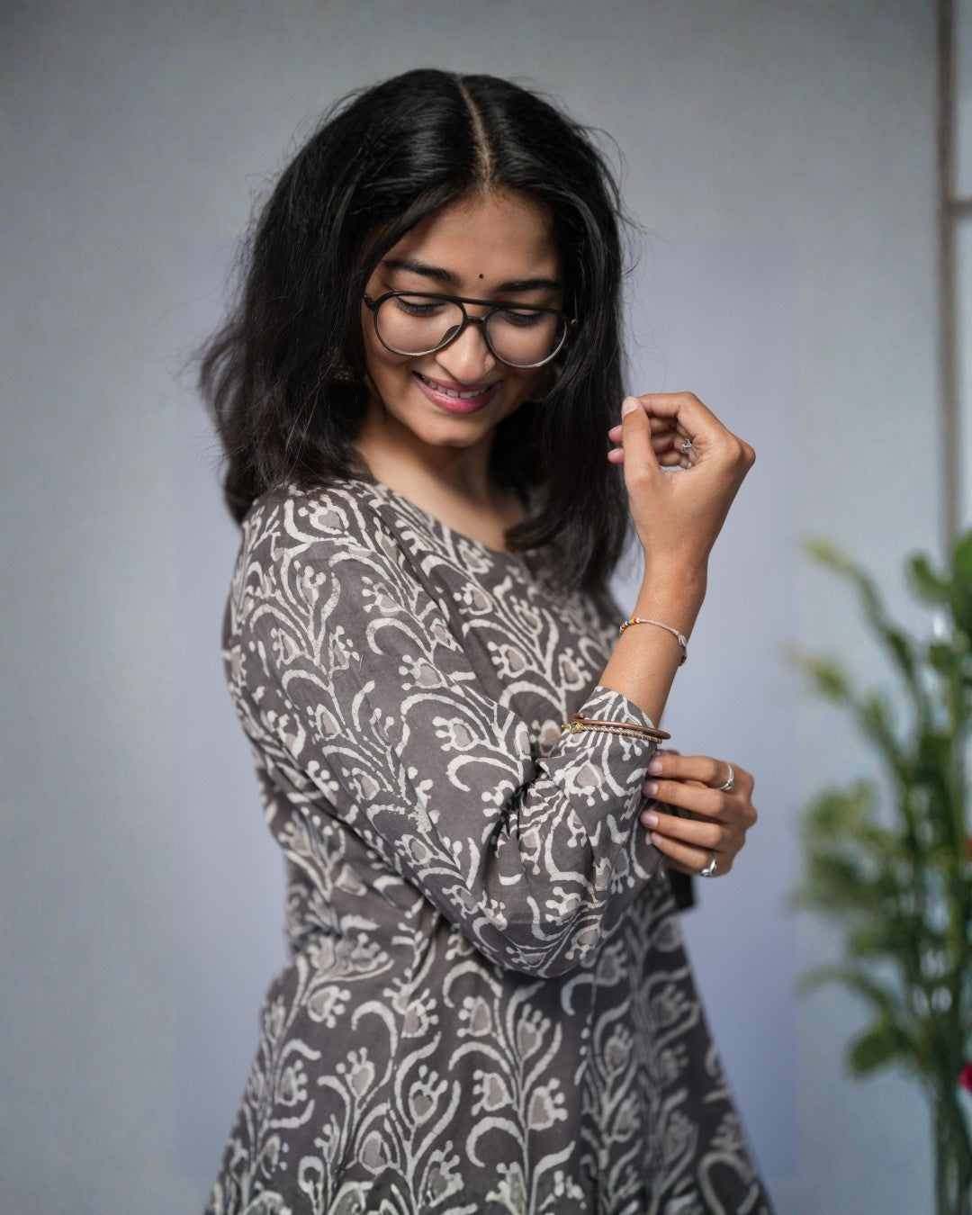 bagru cotton grey aline kurta    