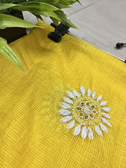 Lucknowi Chikankari Yellow Kota Silk Dupatta