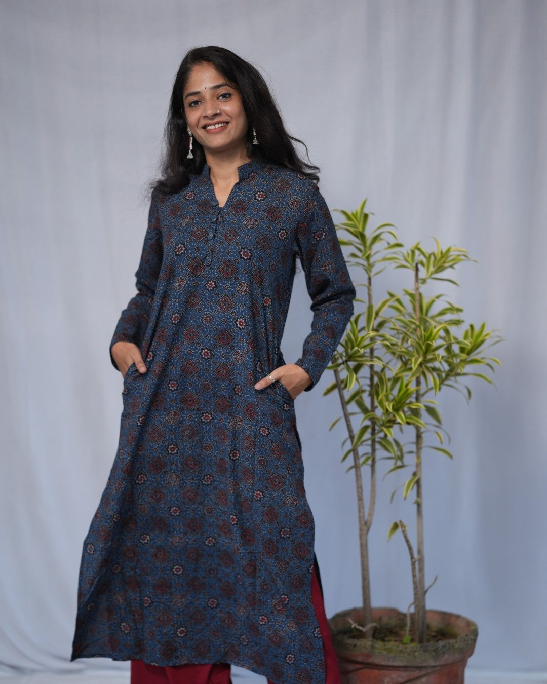 ajrakh cotton blue straight kurta    