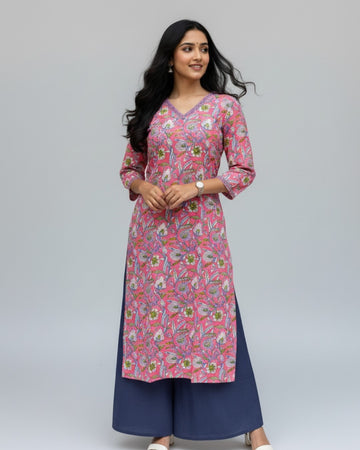 pink cotton straight kurta     