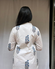 Mughal Handblock Blue Butta Cotton Straight Kurta