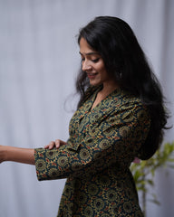 Shreya Ajrakh Cotton Green Aline Kurta