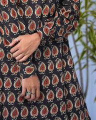 bagru cotton black straight kurta    