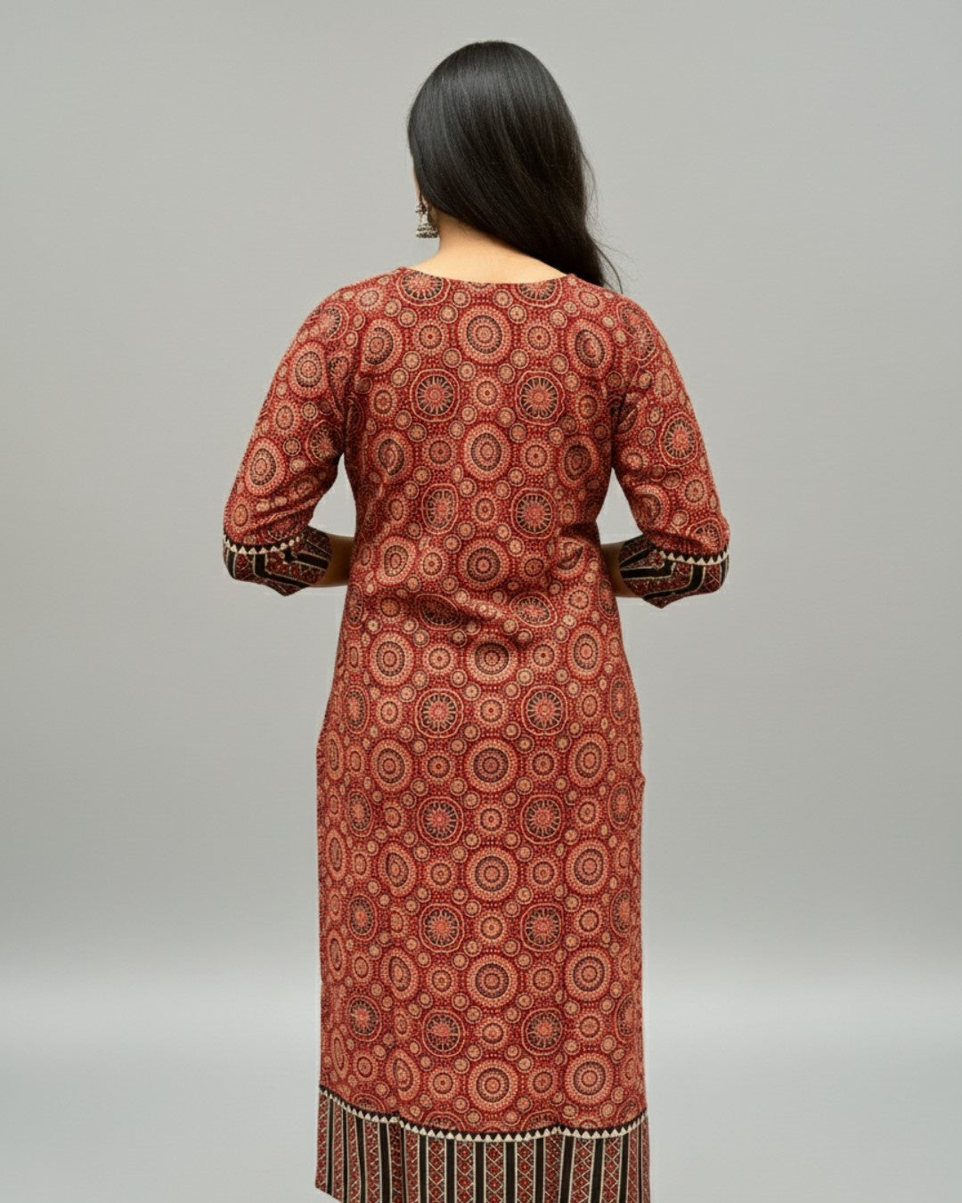 maroon ajrakh cotton straight kurta    