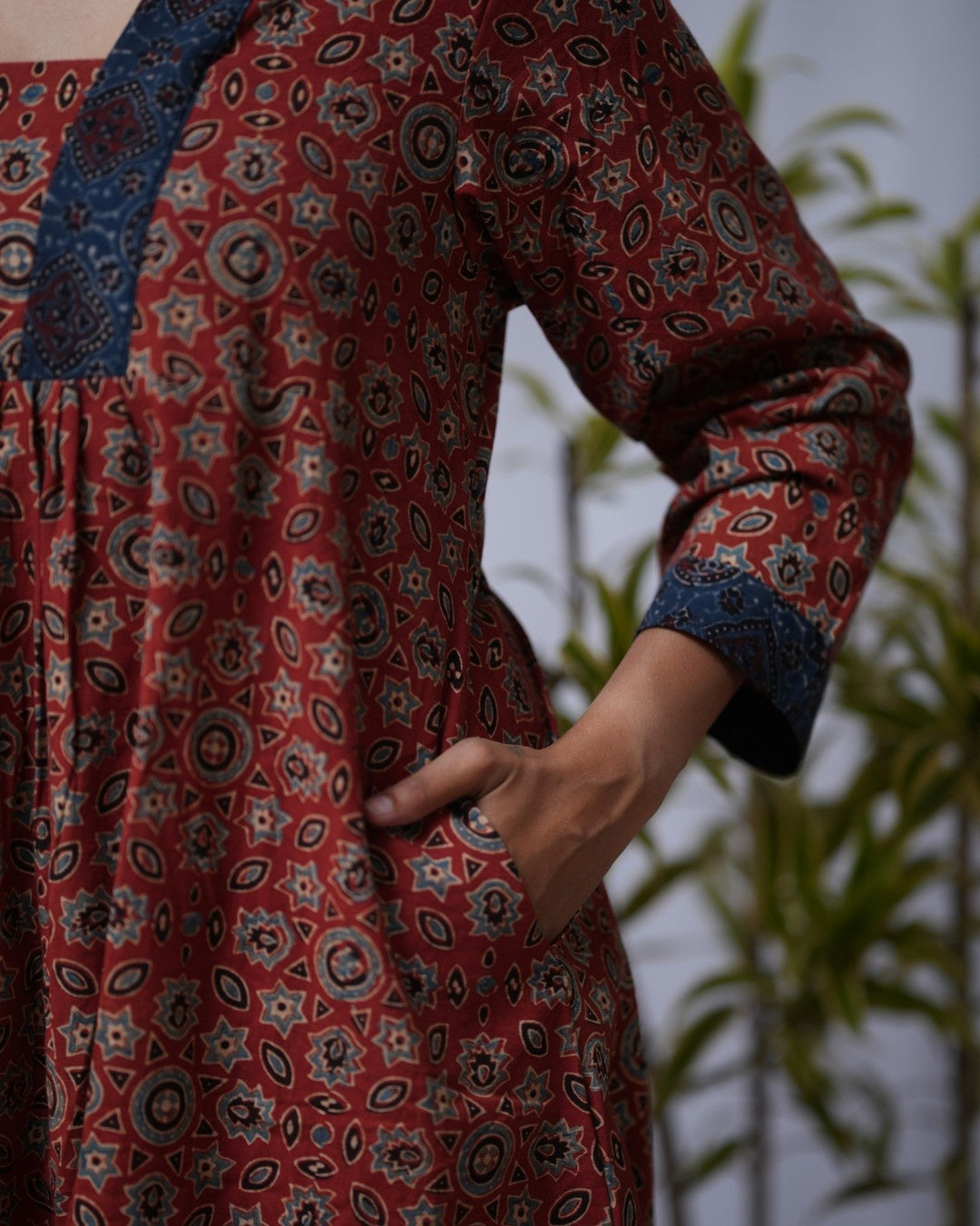 ajrakh cotton maroon aline kurta    