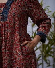 Devki Ajrakh Cotton Maroon Aline Kurta