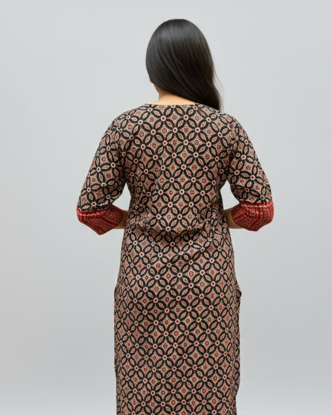black ajrakh cotton straight kurta    