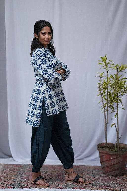 navy blue cotton silk pant    