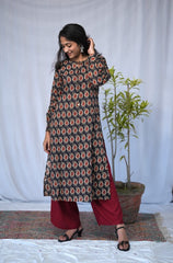 Heer Bagru Cotton Black Straight Kurta