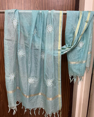 lucknowi chikankari ombre blue kota silk dupatta