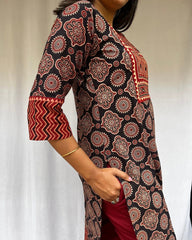 Shreya Black Ajrakh Cotton Straight Kurta