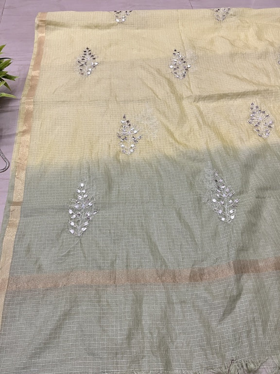 lucknowi chikankari ombre yellow kota silk dupatta